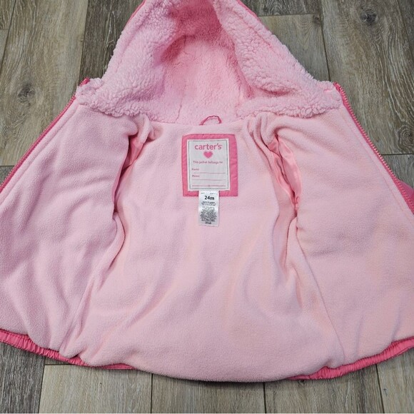 Carter's Pink Puffer Jacket Winter Coat Sherpa Hood Girl's Toddlers 24M Pastel - Picture 3 of 9
